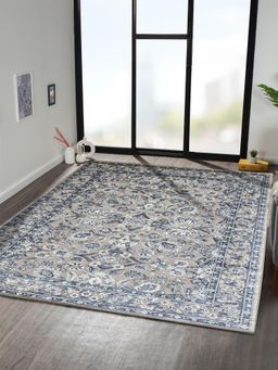 OBSESSIONS - Blue and Beige Solid Machine Made Rectangular Carpet