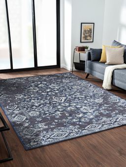 OBSESSIONS - Blue and Grey Solid Machine Made Rectangular Carpet