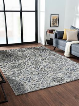 OBSESSIONS - Cream and Blue Solid Machine Made Rectangular Carpet