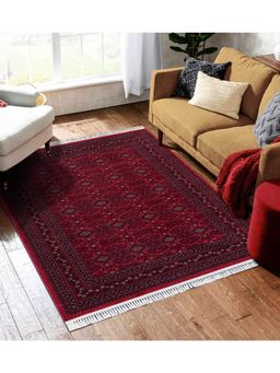 OBSESSIONS - Maroon and Black Solid Machine Made Rectangular Carpet