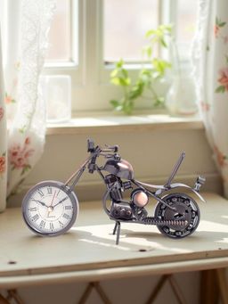 Golden Peacock - Antique Finish Iron Bike Shaped Decorative Table Clock Showpiece