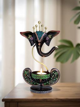 Golden Peacock - Handcrafted and Handpainted Iron Ganesha Tea Light Candle Holder