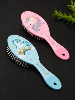 Stol'N - Unicorn Printed Oval Shaped Hair Brushes-Pink, Skyblue (Pack of 2)