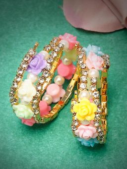 Stol'N - Stones & Flower Beads Embellished Bracelets - Golden (Pack of 2)