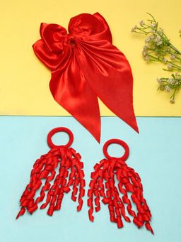 Stol'N - Bow Designed Hair Clip & Rubber Bands - Red (Pack of 3)