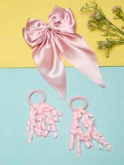 Stol'N - Bow Designed Hair Clip & Rubber Bands - Pink (Pack of 3)