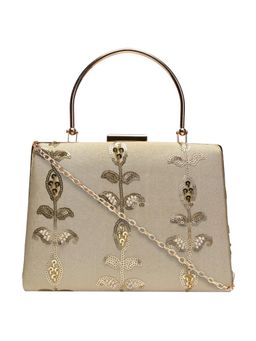 Horra - Embellished Gold Silk Party Clutch (M)