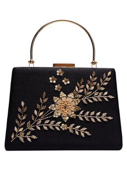Horra - Embellished Black Silk Clutch (M)