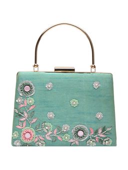 Horra - Embellished Turquoise Silk Clutch (M)