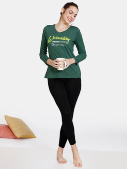 Zivame - Rosaline Starry Nights Knit Cotton Top - Dk - Green