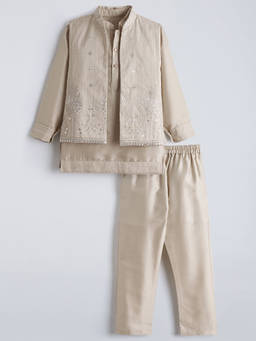 Hopscotch - Sequined Thread Work Kurta With Pyjama And Nehru Jacket