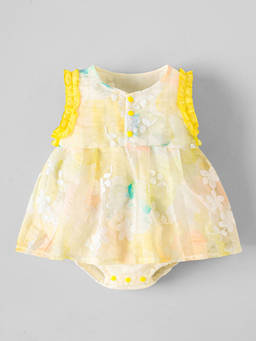 Hopscotch - Floral Embroidered Onesie Dress