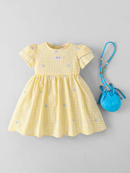 Hopscotch - Gingham Floral Embroidered Dress