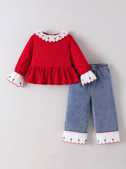 Hopscotch - Strawberry Embroidery Jeans Set