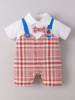 Hopscotch - Cotton Bow Applique Plaid Romper