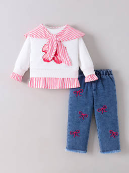 Hopscotch - Bow Embroidery Jeans Set