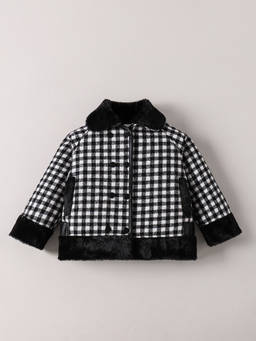 Hopscotch - Checkered Fur Collared Jacket