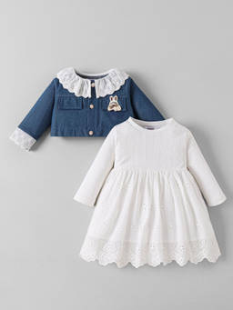 Hopscotch - Eyelet Detail Casual Dress With Jacket