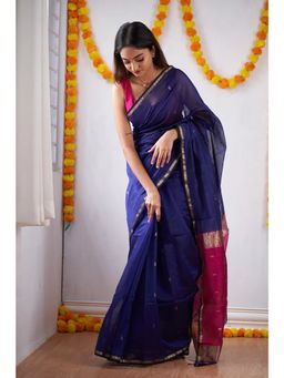 Anjaneya Sarees - Blue Woven Designer Cotton Silk Kanjivaram Saree with Unstitched Blouse
