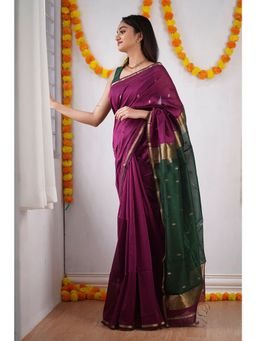 Anjaneya Sarees - Pink Woven Designer Cotton Silk Kanjivaram Saree with Unstitched Blouse