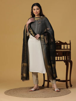 Shingora - Black Silk Blend Embroidered Dupatta