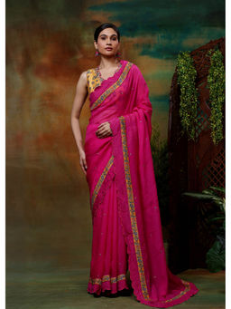 SAMVRIH - Pink Gulab Sitara Saree with Stitched Blouse
