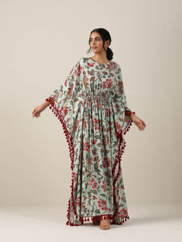SAMVRIH - Green Print Kaftan Dress