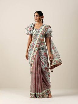 SAMVRIH - Green Saree with Stitched Blouse