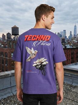 Nobero - Purple Printed Oversized Fit T-shirt