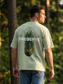 Nobero - Green Printed Oversized Fit T-shirt