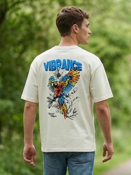 Nobero - Off White Printed Oversized Fit T-shirt