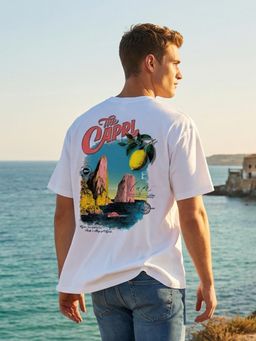 Nobero - White Printed Oversized Fit T-shirt