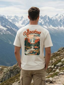 Nobero - Beige Printed Oversized Fit T-shirt