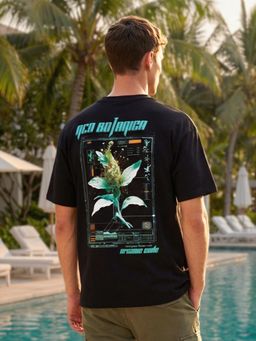 Nobero - Black Printed Oversized Fit T-shirt