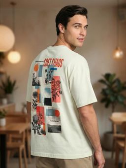 Nobero - Beige Printed Oversized Fit T-shirt