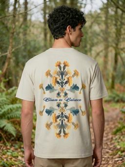 Nobero - Beige Printed Oversized Fit T-shirt