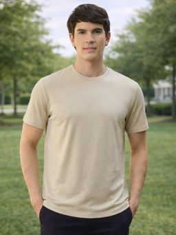 Nobero - Beige Solid Regular Fit T-shirt