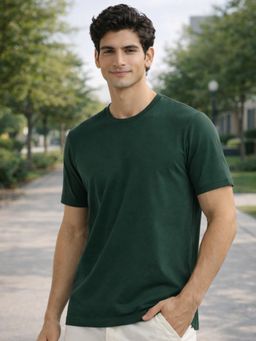 Nobero - Green Solid Regular Fit T-shirt