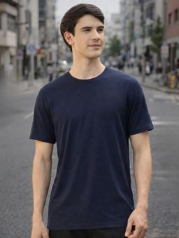 Nobero - Blue Solid Regular Fit T-shirt