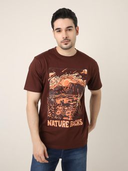 BLNK - Brown Printed Relaxed Fit T-shirt