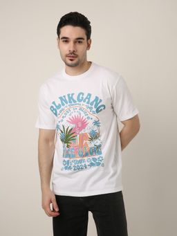 BLNK - White Printed Relaxed Fit T-shirt