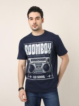 BLNK - Navy Blue Printed Relaxed Fit T-shirt
