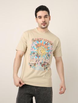 BLNK - Beige Printed Relaxed Fit T-shirt