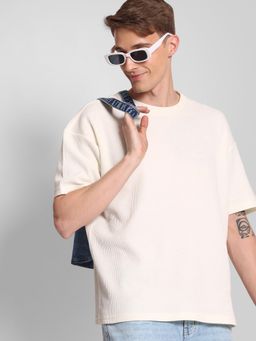 Bene Kleed - Off White Textured Oversized Fit T-shirt