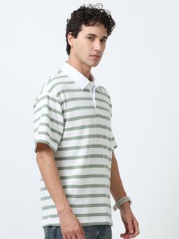 Espanshe - Green Stripes Oversized Fit Polo T-Shirt