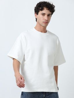 Espanshe - White Solid Oversized Fit T-shirt