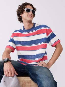 Espanshe - Multi-Color Stripes Loose Fit T-shirt