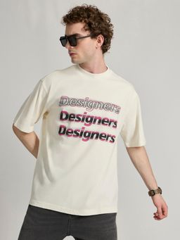 Espanshe - Cream Printed Loose Fit T-shirt