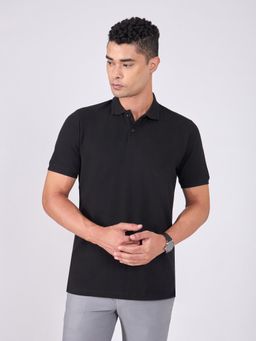 Espanshe - Black Solid Regular Fit Polo T-Shirt