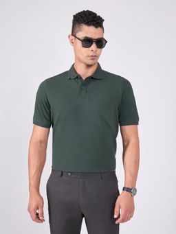 Espanshe - Green Solid Regular Fit Polo T-Shirt